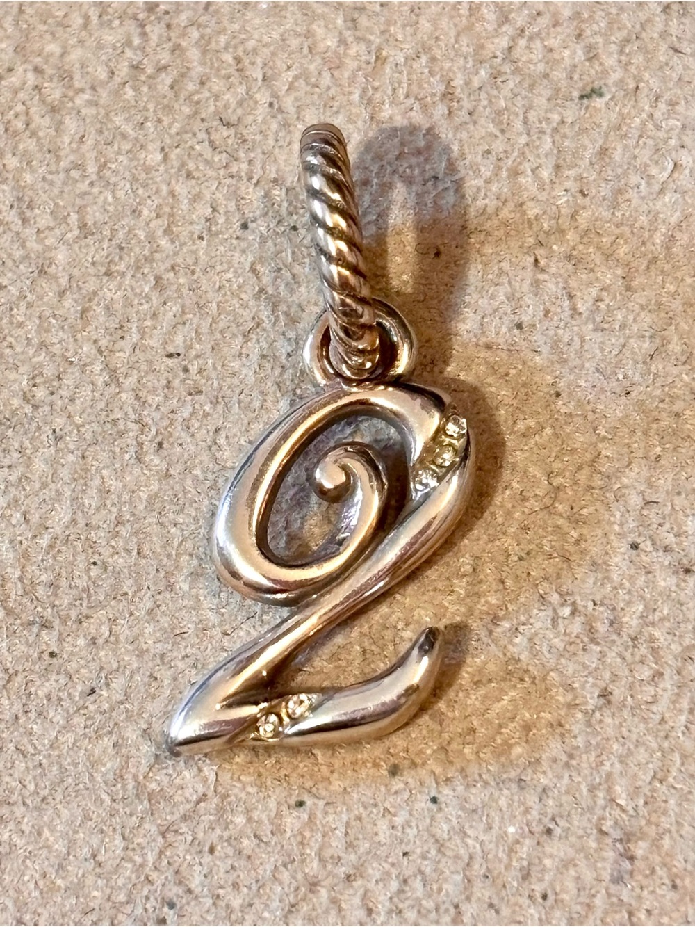 🆕 Brighton Number Two #2 charm Silver with clear crystal accents Retired
